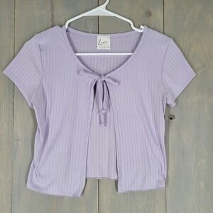 Livi by Olivia Rae Tie Front Top Women‎ Size S Purple Good Ribbed Knit Cropped
